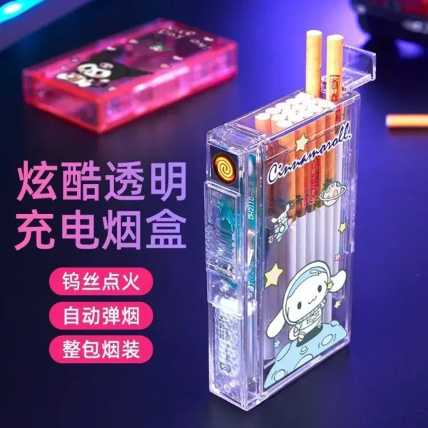 Hellokitty Cartoon Cigarette Case Kawaii Fine Smoke Transparent Anime Print Usb Charge Tungsten Cigarette Lighter Box All-In-One - Image 4